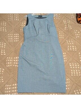 The Limited Houndstooth Sheath Dress Size 8 Blue Pleated Woven Sleeveless Knee